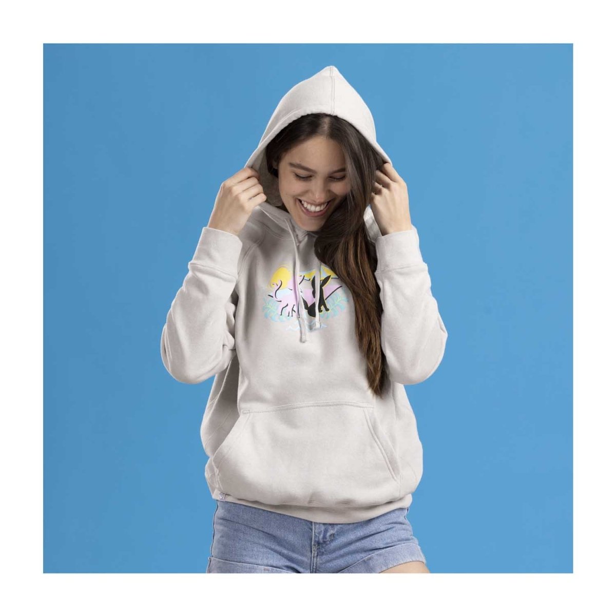 White Hooded Pullover Sweatshirt - Espeon & Umbreon Summer Fun